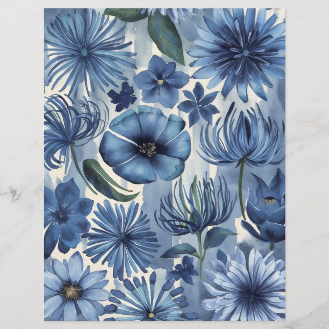 Blå blomster vattenfärg blommor scrapbookpapper (Framsida)
