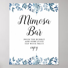 Blå blomsterbröllopsdusch mimosa barskylt poster