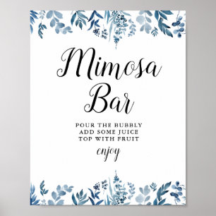Blå blomsterbröllopsdusch mimosa barskylt poster