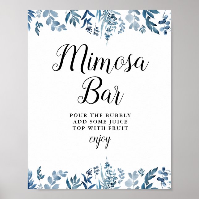 Blå blomsterbröllopsdusch mimosa barskylt poster (Framsidan)