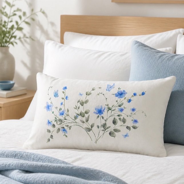 Blå blomsterbukett och fjäril akvarell lumbarkudde (Skapare uppladdad)