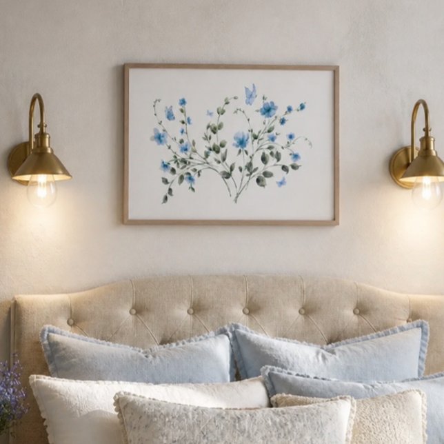 Blå blomsterbukett och fjäril akvarell poster (Skapare uppladdad)