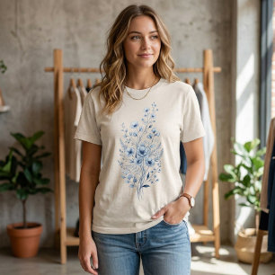 Blå blomsterbukett skjorta, blomma älskare skjorta t shirt
