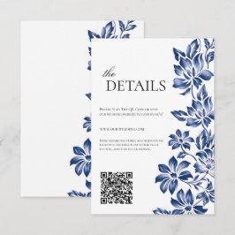 Blå blomsterdekorativ delftsvara bröllopsdetaljer tilläggskort