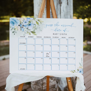 Blå blomsterformad Guess the due Date kalender Pos Poster