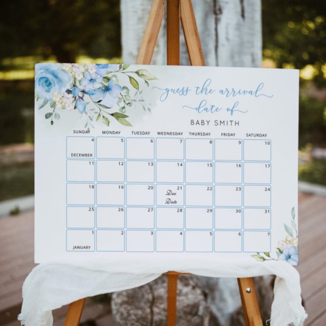 Blå blomsterformad Guess the due Date kalender Pos Poster (Skapare uppladdad)