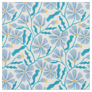 Blå blomsterformgivning i modern mid-century stil tyg