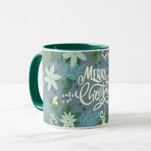 Blå blomstergurkan jul bokstavsdesign Mugg