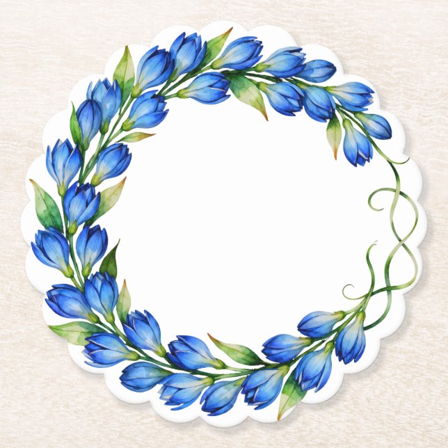 Blå blomsterkrans coaster underlägg papper (Framsida)