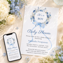 Blå blomsterkransbåge pojke Baby Shower