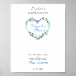 Blå Blomstermålning Hjärtform med blad Poster