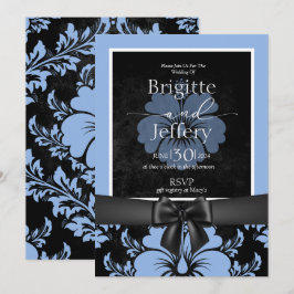 Blå blomstermönstrad bröllopskalligrafi tryckt  inbjudningar