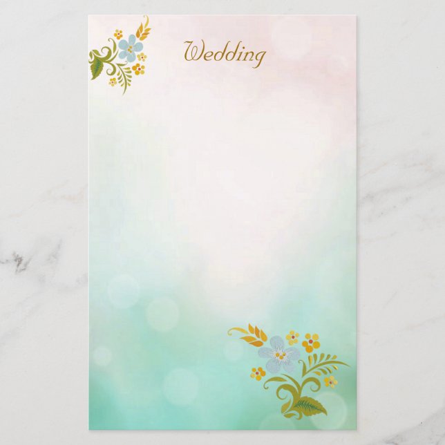 Blå Blomstermotiv Bröllopspresentpapper Vitt Brevpapper (Framsida)