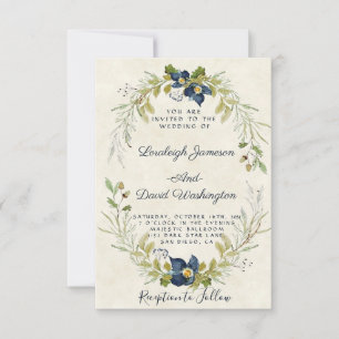 Blå blomsterram bröllopsinbjudan inbjudningar