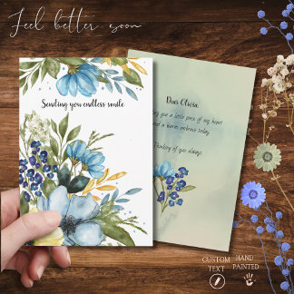 Blå Blossom Elegant Akvarell Tänker på dig Julkort
