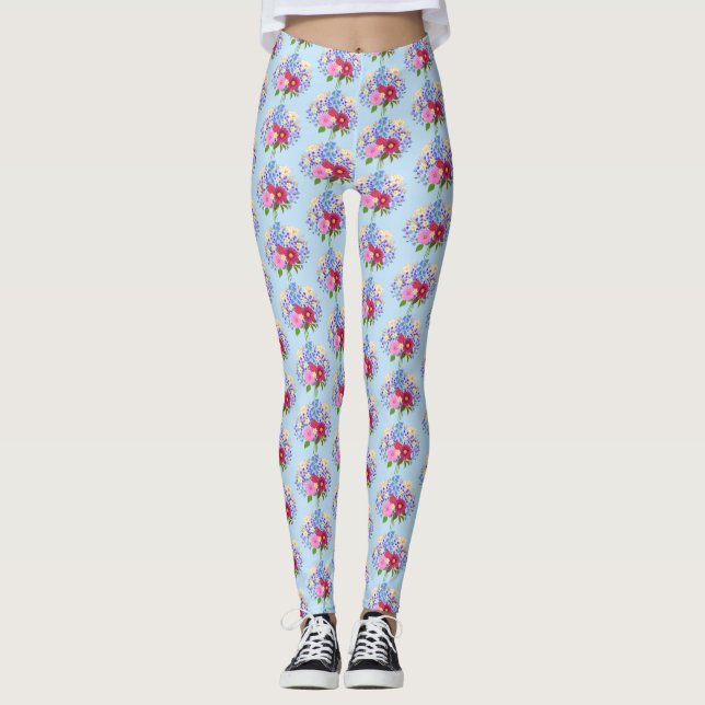 Blå Blumenstrauss Leggings (Framsida)