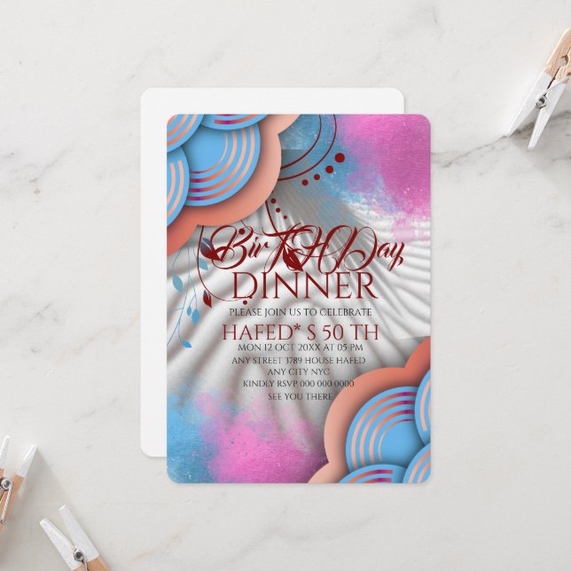 Blå Bo-mall för inbjudan till Blommigten Navy Blue (Fram/Back In Situ)