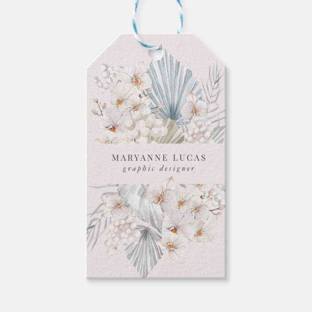 Blå bohemisk blommig presentetikett (Framsidan)