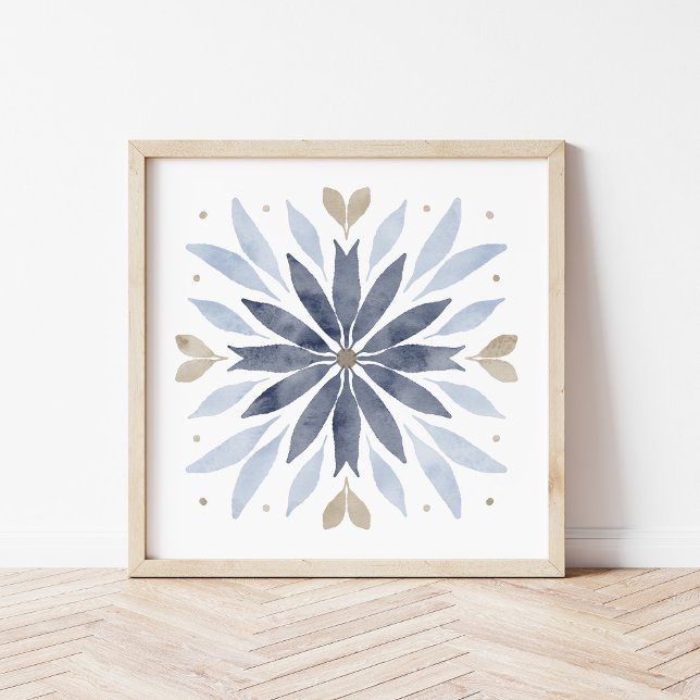 Blå Boho Akvarell Mandala Konst Poster (Skapare uppladdad)