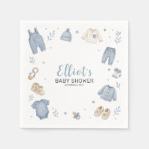 Blå Boho Babykläder Baby Shower Papper
