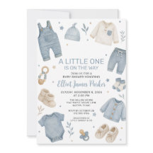Blå Boho Babykläder Pojke Dop Inbjudan