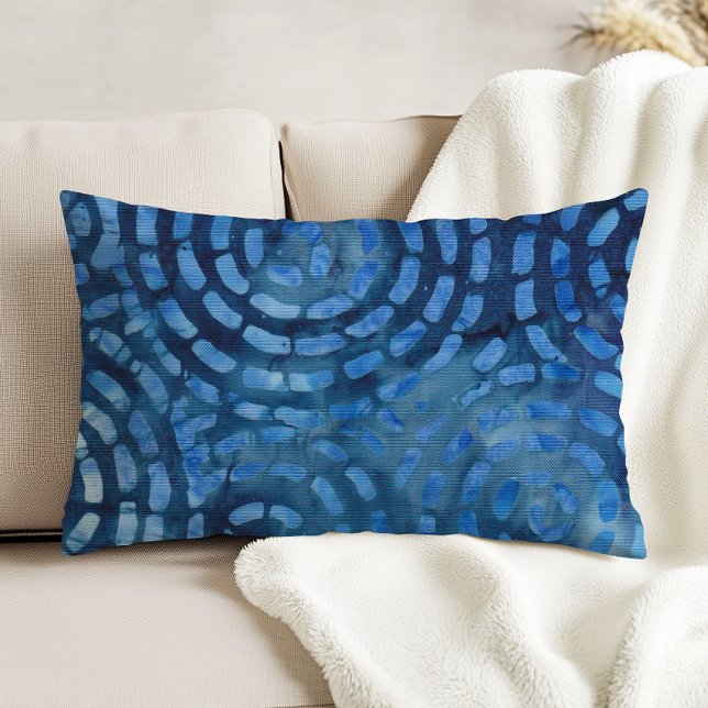 Blå Boho Batik Abstrakt Spiraldesign Prydnadskudde (Skapare uppladdad)