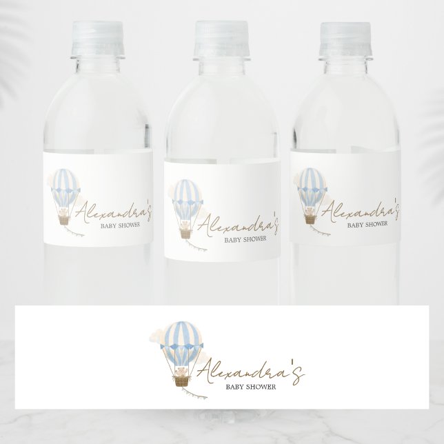 Blå Boho Björn Bebis Shower  Vattenflaskor Etikett (Oh Baby Bear Baby Shower Bottle Label)