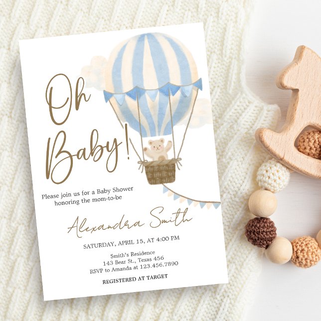 Blå Boho Björn Bebisshower  Inbjudningar (Oh Baby Bear Baby Shower Invitation)