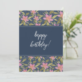 Blå Boho Blommig Akvarell Glad Födelsedag Julkort