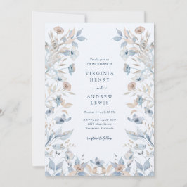 Blå Boho Blommig Bröllop Inbjudningar