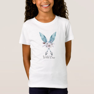 Blå Boho Bohemisk Pilar Fjäder Blommig Flickor Tee Shirt