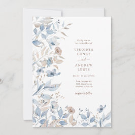 Blå Boho Bröllopsinbjudan med blommotiv Inbjudningar
