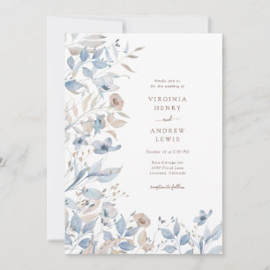 Blå Boho Bröllopsinbjudan med blommotiv Inbjudningar