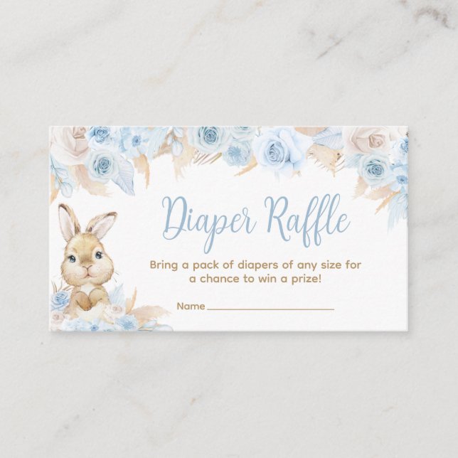 Blå Boho Bunny Baby Shower Raffle Tilläggskort (Framsida)