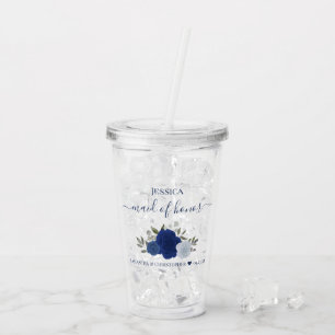 Blå Boho Chic Rosor Elegant Brudtärna Bröllop Take Away Mugg