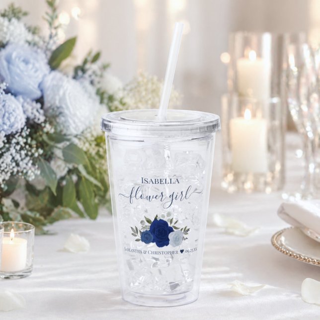 Blå Boho Chic Rosor Elegant Brudtärna Bröllop Take Away Mugg (Skapare uppladdad)