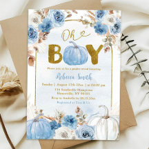 Blå Boho Guld Pumpa Höst Oh Pojke Baby Shower