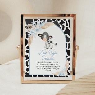 Blå Boho Highland Cow Baby Late Nattes Diables Poster