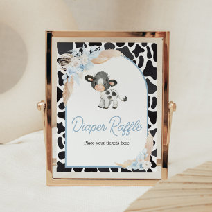 Blå Boho Highland Cow Baby Shower Raffle Poster