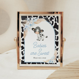 Blå Boho Highland Cow Baby Spädbarn är Sweet Poster
