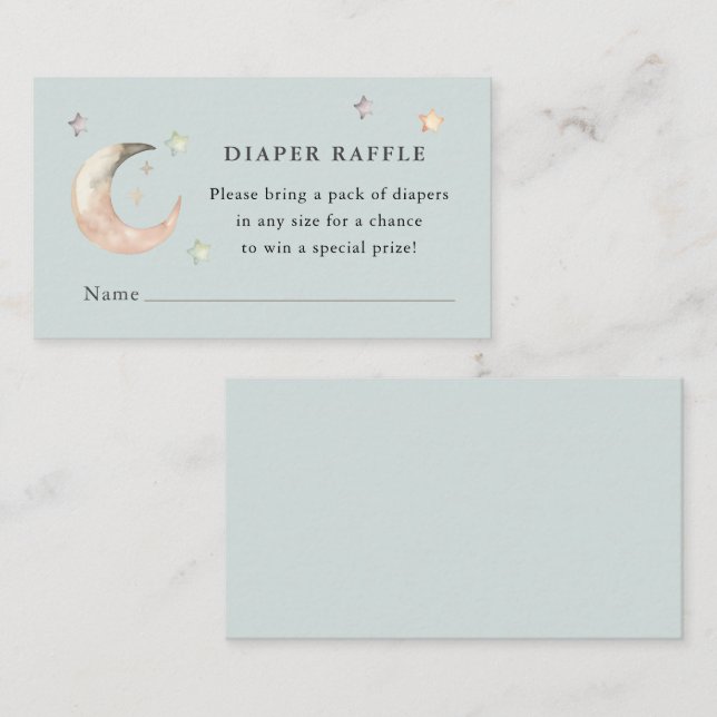 Blå Boho Över månen Baby Shower Blöjlotteri Tilläggskort (Fram/baksida)