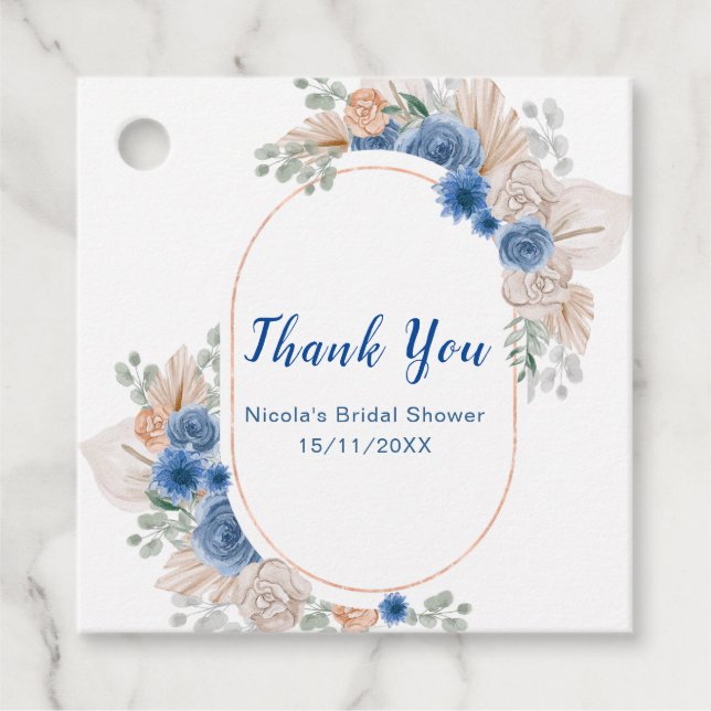 Blå Boho Pampas Gräs Bröllopsfest Gåvor Etiketter (Framsida)