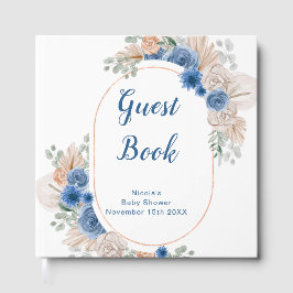 Blå Boho Pampasgräs Bebis Shower Gästböcker