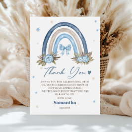 Blå Boho Regnbåge Baby Shower Tacksamhetskort Tack Kort