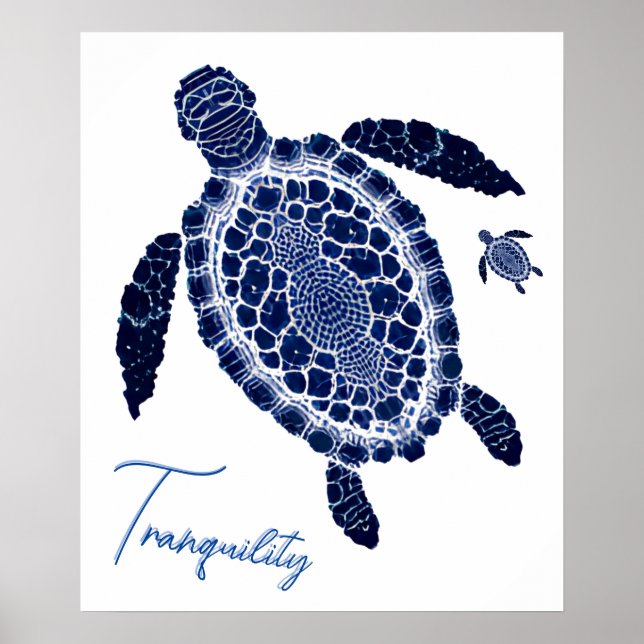 Blå Boho Tranquilitet Sea Turtle-familjen Poster (Framsidan)