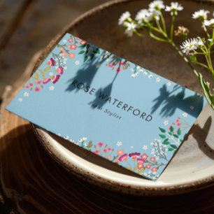 Blå Boho Vildblommor Visitkort