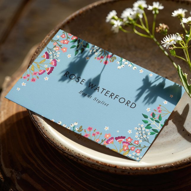 Blå Boho Vildblommor  Visitkort (Skapare uppladdad)