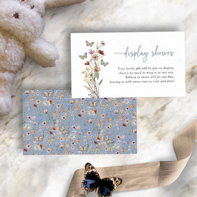 Blå Boho Vildblomsdisplay Dusch Tilläggskort (Dusty Blue Boho Wildflower Display Shower Enclosure Card by Painted Paperie
)