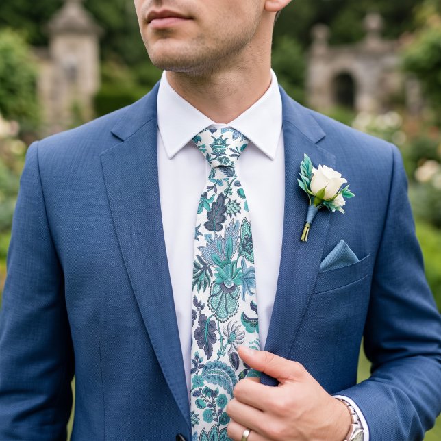 Blå Boho Vintage Blommigtryck Slips (Skapare uppladdad)