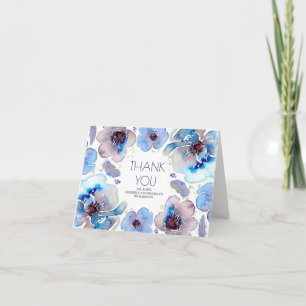 Blå Boho Watercolor Blommig Bröllop Tacksamhetskor Tack Kort